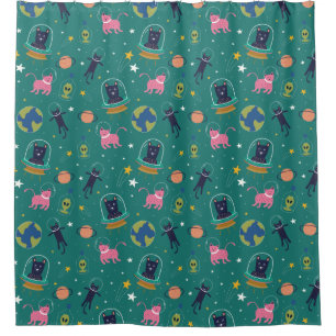 Adorable Space Cats Pattern Shower Curtain