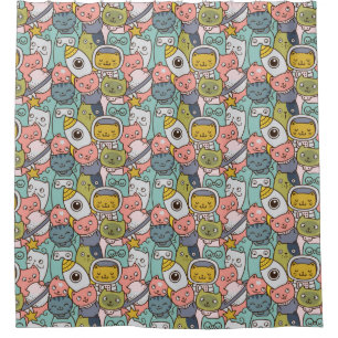 Adorable Space Cats Pattern Shower Curtain