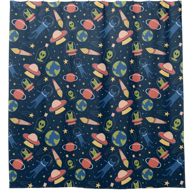 Adorable Space Cats Pattern Shower Curtain (Front)