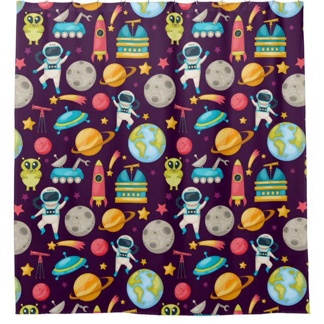 Adorable Space Pattern Shower Curtain (Front)