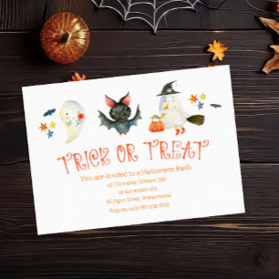 Adorable Spooky Friends "Trick or Treat" Halloween Invitation