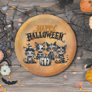 Adorable Spooky Halloween Black n' White Kittens Paper Plate