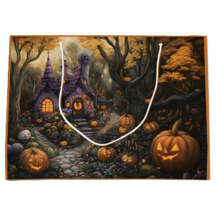 Adorable Spooky House and Halloween Pumpkin Patch Large Gift Bag