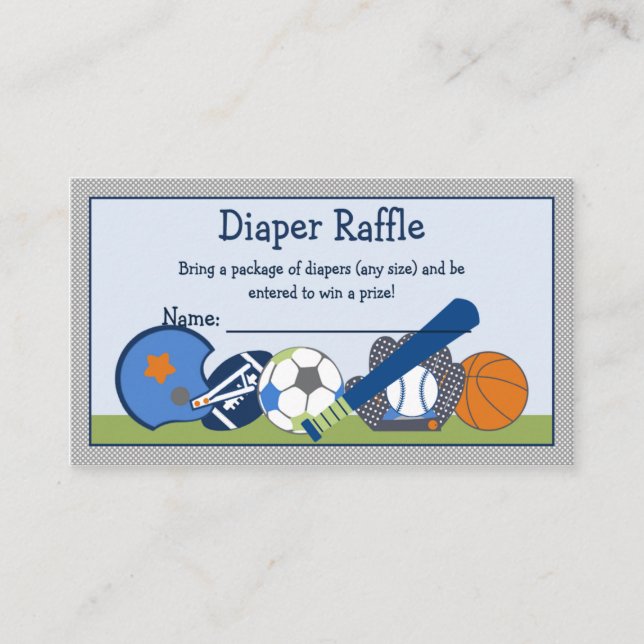 Adorable Sport Player Diaper Raffle Tickets Enclosure Card (Front)