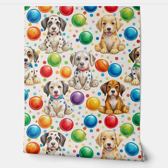  Adorable Spotted Puppies Pattern - Playful Design Wallpaper (Unrolling)