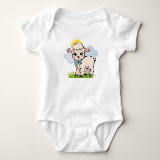 Adorable Springtime Lamb Baby Bodysuit (Front)