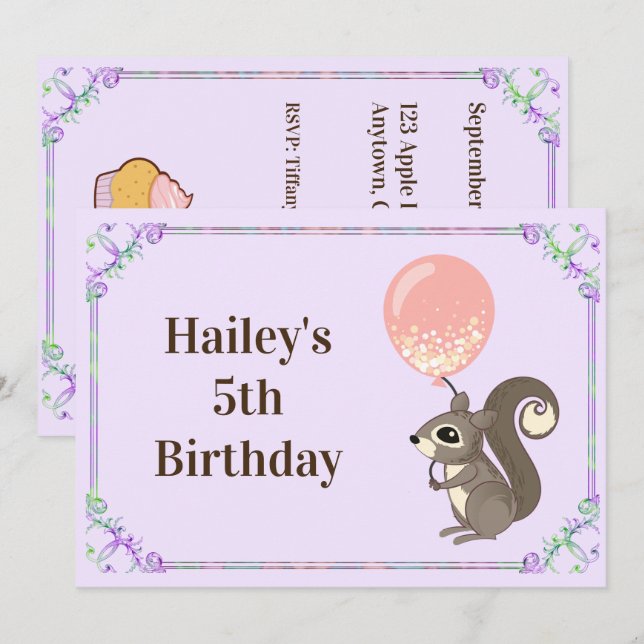 Adorable Squirrel Birthday Invite (Front/Back)