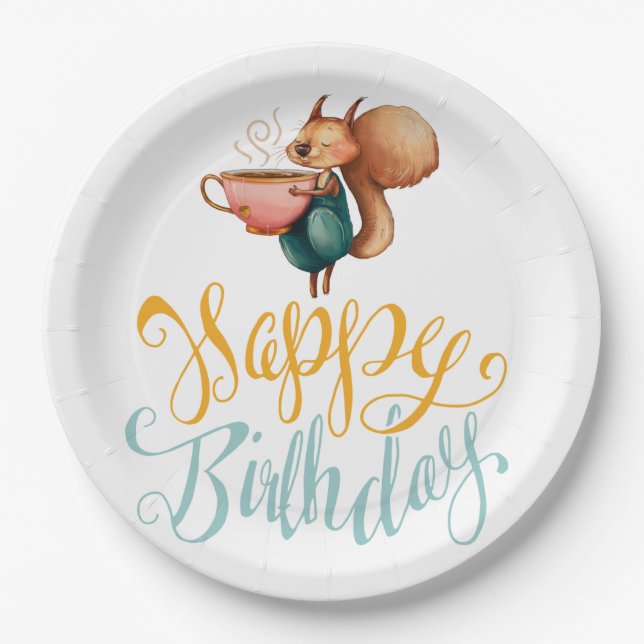 Adorable Squirrel Birthday Paper Plate (Front)
