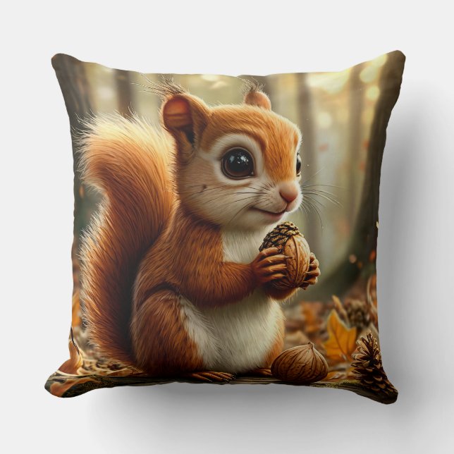 Adorable Squirrel Holding a Nut Cushion (Front)