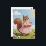 Adorable Squirrel in a Pink Dress with a Drink Postcard<br><div class="desc">A beautiful squirrel in a pink dress with a drink in hand AI generated art</div>