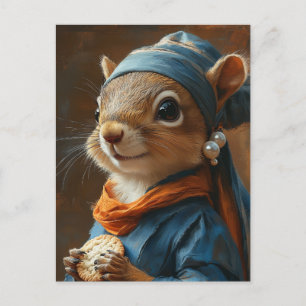 Adorable Squirrel With a Pearl Earring and Cookie Postcard