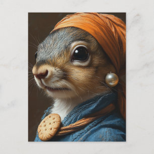 Adorable Squirrel With a Pearl Earring and Cookie Postcard