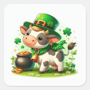 Adorable St. Patricks Day Cow Square Sticker