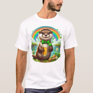 Adorable St. Patricks Day Otter With Beer T-Shirt
