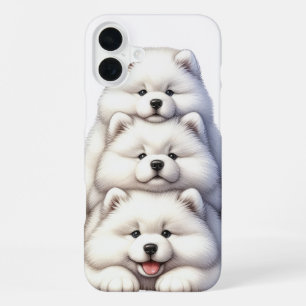 ADORABLE STACK OF SAMOYED PUPPY DOGS iPhone 16 PLUS CASE