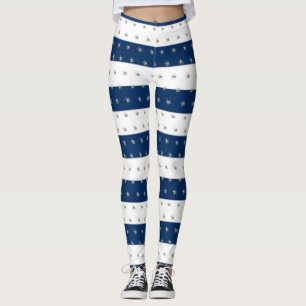 Adorable Starfish ,Navy Blue Stripes Leggings