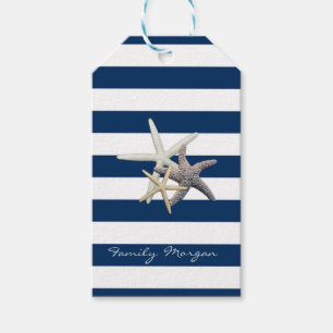 Adorable Starfish ,Navy Blue Stripes-Personalised  Gift Tags