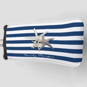 Adorable Starfish ,Navy Blue Stripes-Personalised Golf Head Cover