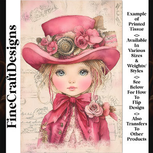 Adorable Steampunk Doll, Pink Outfit AM7 Decoupage Tissue Paper