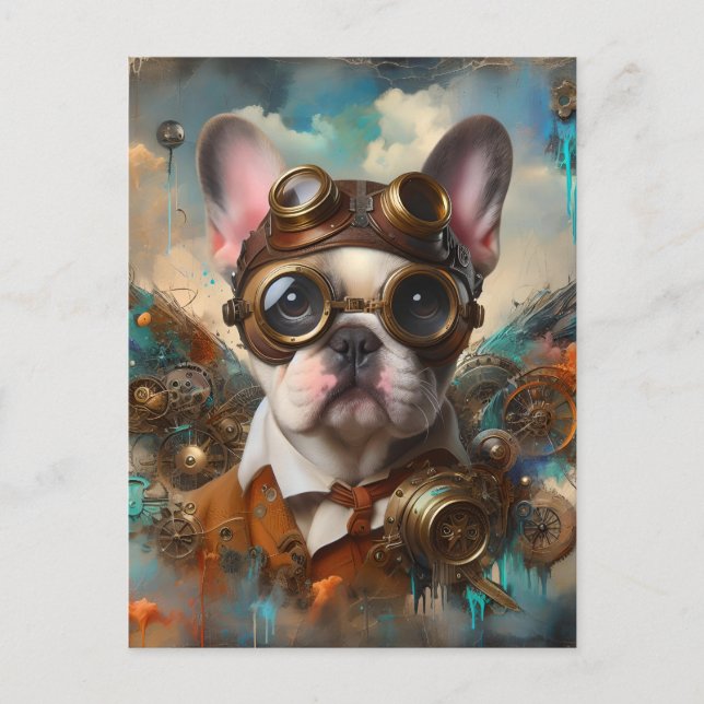 Adorable Steampunk French Bulldog Postcard (Front)
