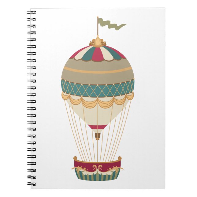 Adorable Steampunk Hot Air Balloon with Flag Notebook (Front)