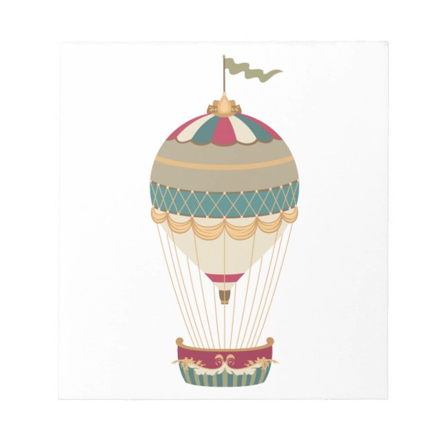 Adorable Steampunk Hot Air Balloon with Flag Notepad (Front)