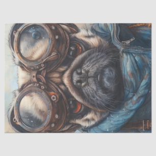 Adorable Steampunk Pug Dog with Glasses Decoupage Tissue Paper