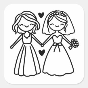 Adorable Stick Figure Lesbian Brides Wedding  Square Sticker