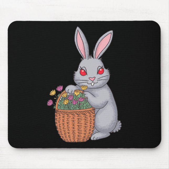 Adorable Stoned Easter Bunny With Bysket Of Flower Mouse Pad (Front)