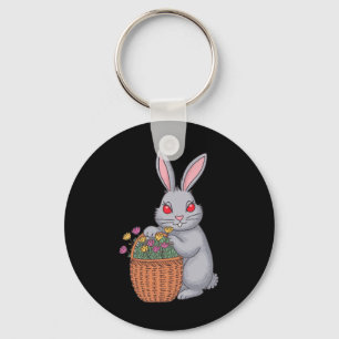 Adorable Stoned Easter Bunny With Sket Of Flowers  Key Ring