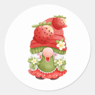 Adorable Strawberry Garden Gnome Classic Round Sticker