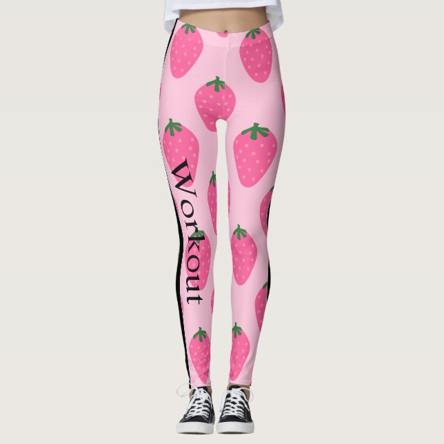 Adorable strawberry l Pink and green l Fun design Leggings (Front)