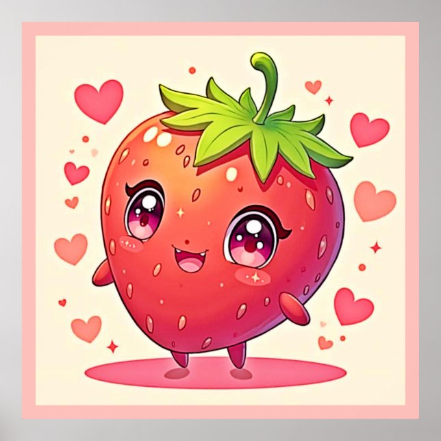 Adorable Strawberry Love Design Poster (Front)