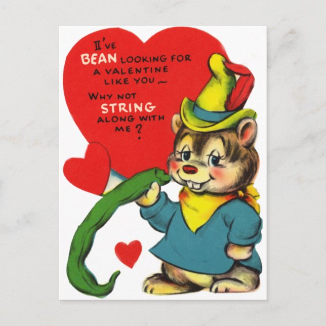 Adorable String Bean Valentine Holiday Postcard (Front)