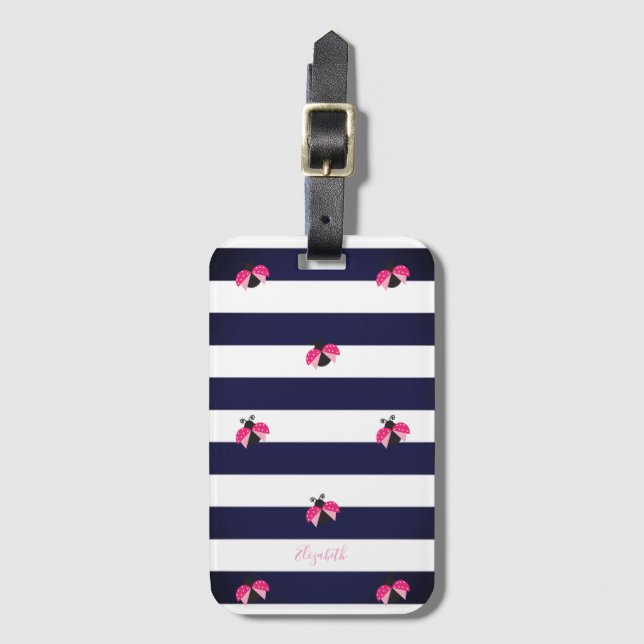Adorable Striped,Ladybird -Personalised Luggage Tag (Front Vertical)