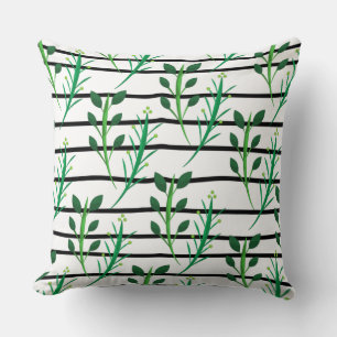 Adorable stripes black white green leaves modern cushion