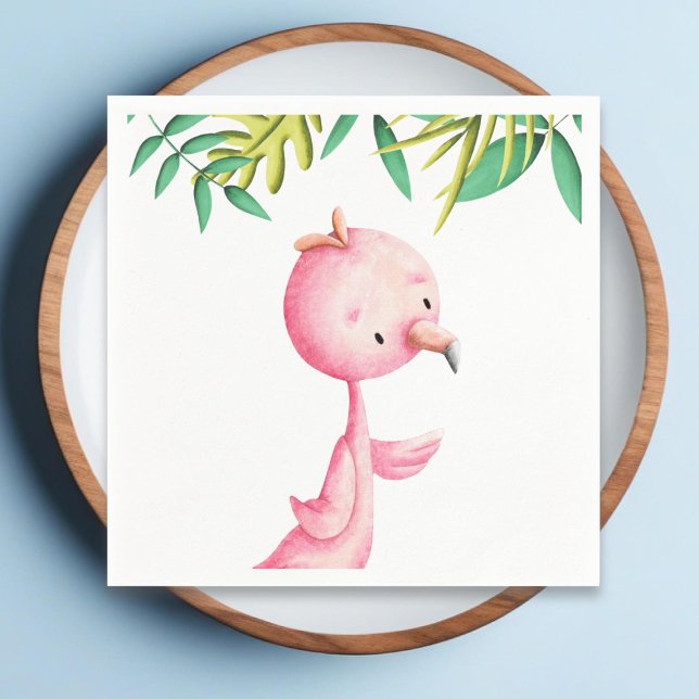 Adorable Summer Pink Flamingo Tropical Party Napkin (Creator Uploaded)