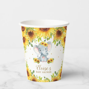 Adorable Sunflower Elephant Baby Shower Birthday Paper Cups