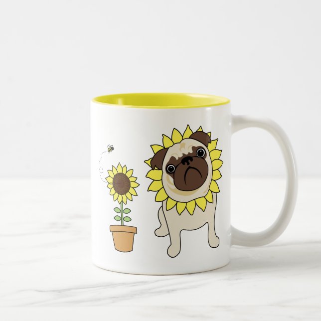 Adorable Sunflower Pug Mugs - Text optional (Right)