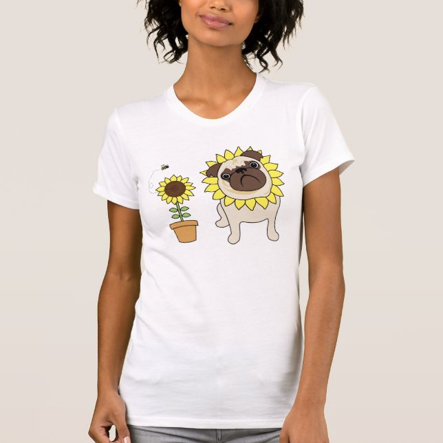 Adorable Sunflower Pug Tees - Text Optional (Front)