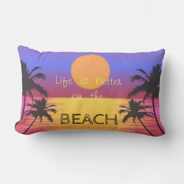 Adorable Sunset ,Beach ,Palms Lumbar Cushion (Front)