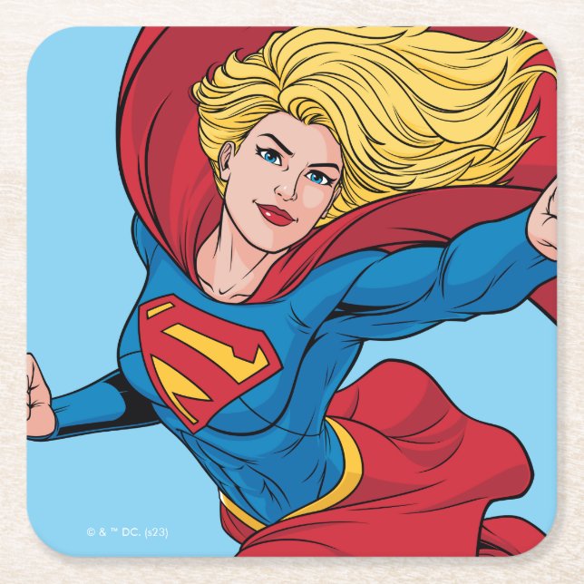 Adorable Supergirl Stance Square Paper Coaster (Front)