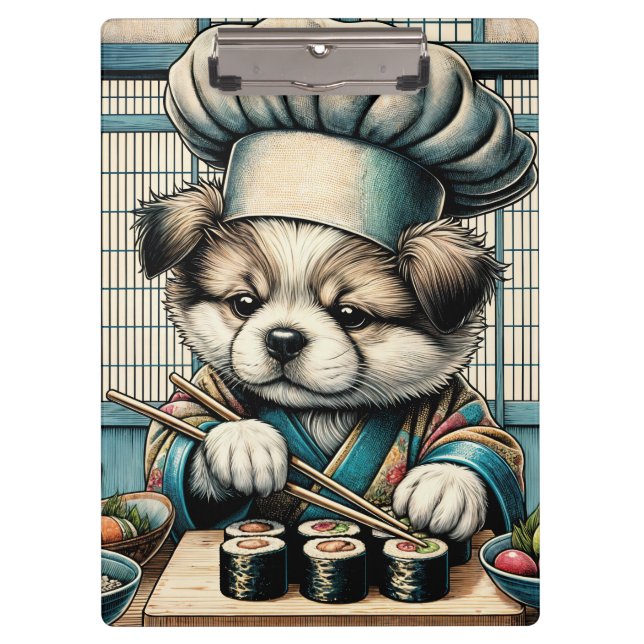 Adorable Sushi Chef Puppy Clipboard (Front)