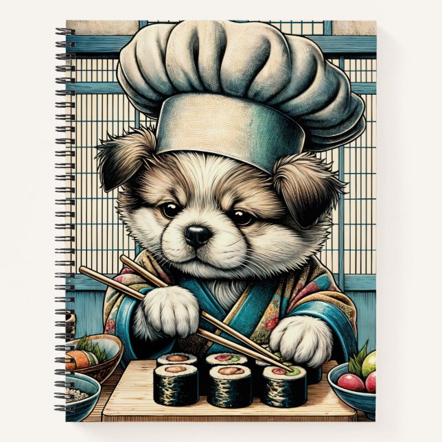 Adorable Sushi Chef Puppy Notebook (Front)