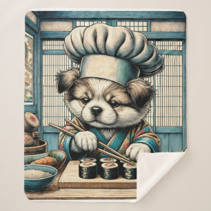 Adorable Sushi Chef Puppy Sherpa Blanket