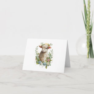 Adorable Sweet Baby Lamb with Flowers BLANK Card