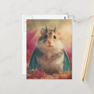 Adorable Sweet Hamster Dragon with Horns Postcard