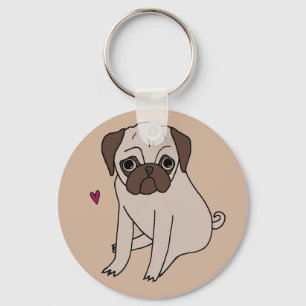 Adorable sweet little pugs key ring