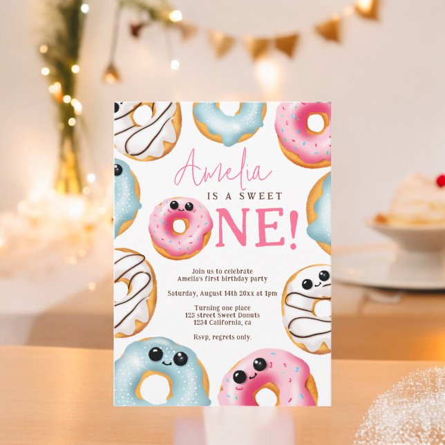 Adorable Sweet One cute doughnuts 1st birthday  Invitation (Adorable Sweet One cute donuts 1st birthday Invitation)