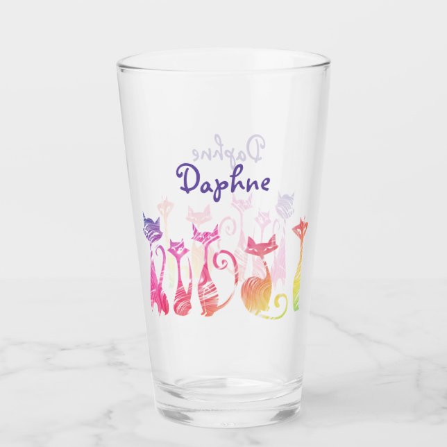 Adorable Swirly Silhouette Cats Glass (Front)